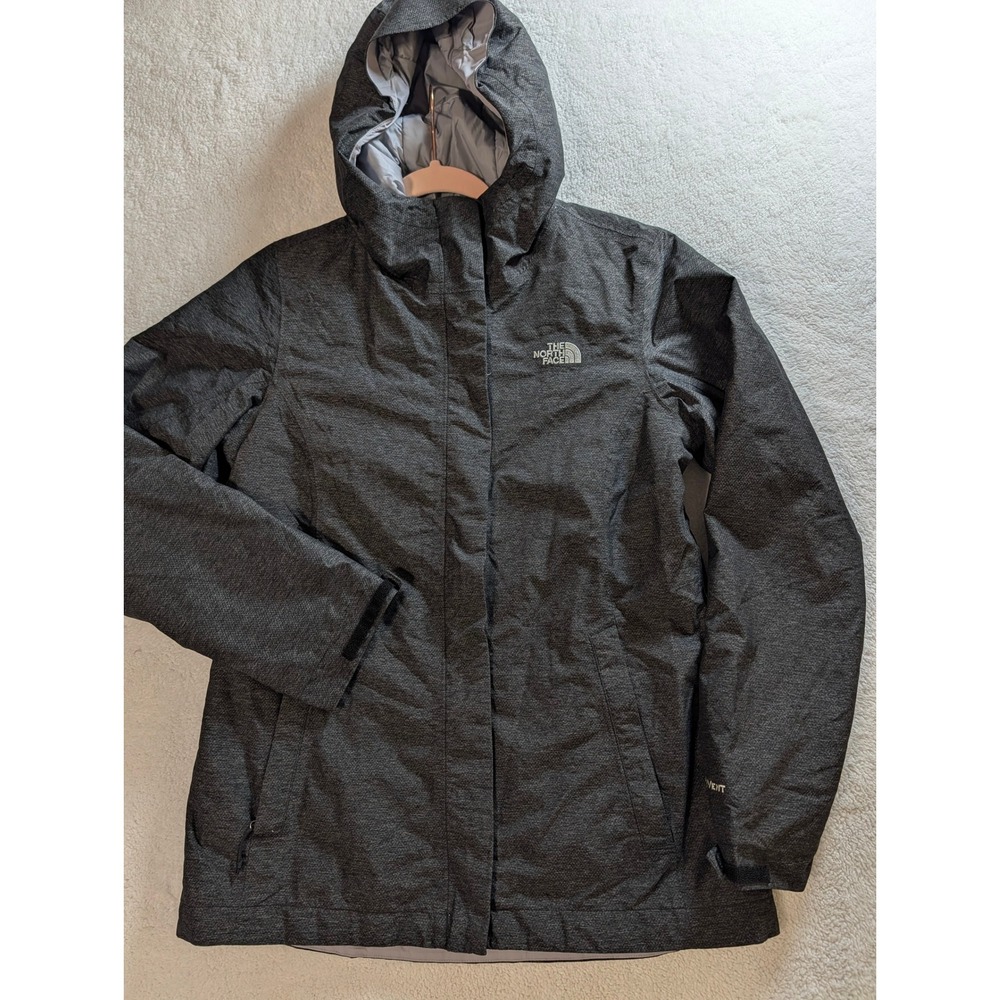 The North Face HyVent Women Medium Charcoal Grey Hooded Jacket Quilted Gorpcore